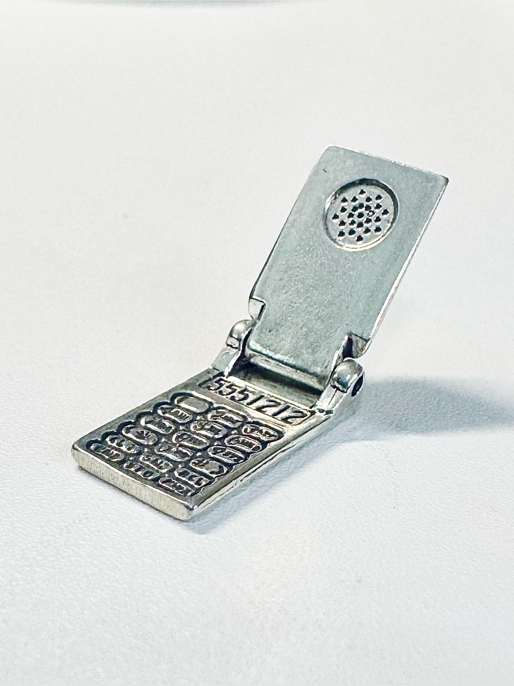 Vintage 3D Moveable Flip Phone Charm Pendant • .925 Sterling Silver • 3.2g
